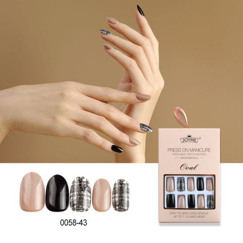 24 pieces short round head jump color fake nails ribbon packaging removable well pattern wear nail band kit