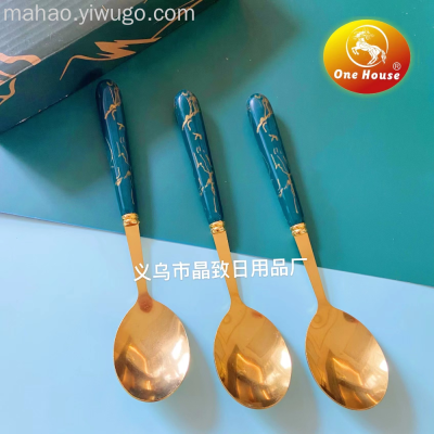 Marbling Plastic Handle Stainless Steel Spoon