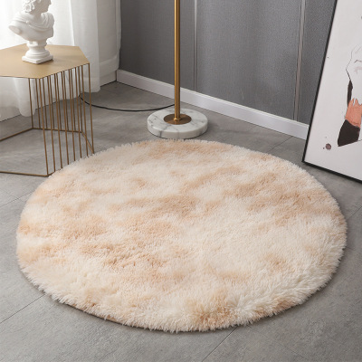 round High-Grade Tie-Dyed Silk Wool Living Room Carpet Long Wool Gradient Color Bedroom Bedside Blanket Household Coffee Table Mat Wholesale