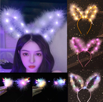 New Lengthened Luminous Feather Rabbit Ears Angel Headband Flash Headdress Fairy Light Hairpin Stall Toy