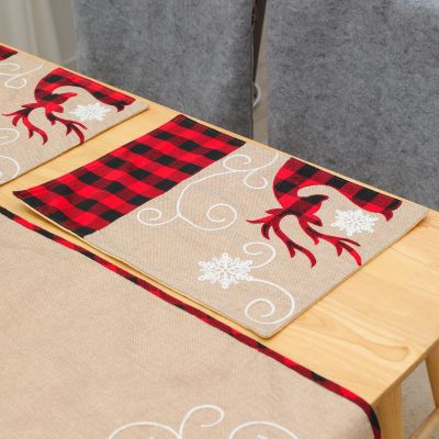 New Christmas Decoration Linen Embroidered Elk Table Runner Christmas Hotel Restaurant Home Decoration Dining Table Cushion