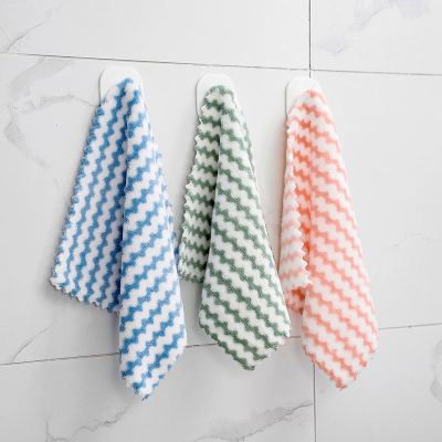 Thickened Water Ripple Cationic Kitchen Rag Striped Household Cleaning Coral Fleece Dishcloth Non-Stick Oil Scouring Pad