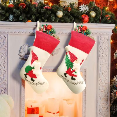 Cross-Border Christmas Decoration Embroidered Faceless Elderly Large Christmas Stockings Christmas Gift Socks Gift Bag