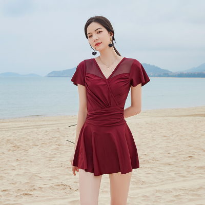 Swimsuit Female 2022 New Summer Conservative Fashion Student Dress Style Covering Belly Thin Solid Color Vacation Swimwear
