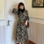 (With Lining) Autumn Winter Retro Turtleneck Pleated Stitching Floral Fake Two-Piece Dress