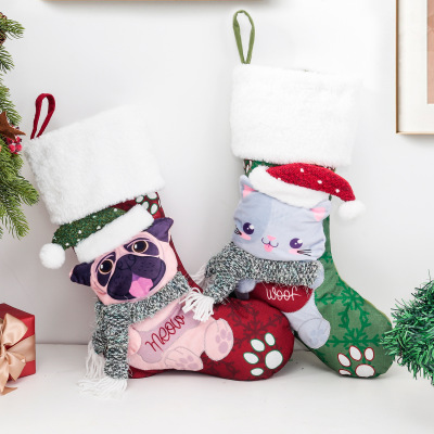 Christmas Cross-Border New Arrival Pug Socks Scarf Cute Wow Candy Decorative Socks Children Gift Bag Decoration