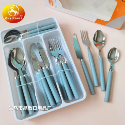 Plastic Handle Stainless Steel Household Knife, Fork and Spoon Suit