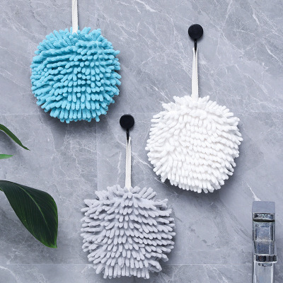 Kitchen Bathroom Japanese Chenille Hand-Wiping Ball Thickened Hanging Hand Towel Water-Absorbing Quick-Drying Cute Rag Towel