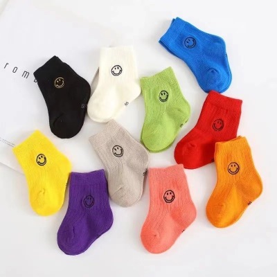 INS Fashion Baby Spring and Autumn Colorful Cotton Children's Socks Baby Summer Thin Mid-Calf Length Smiley Face 0-3 Years Old Factory Wholesale