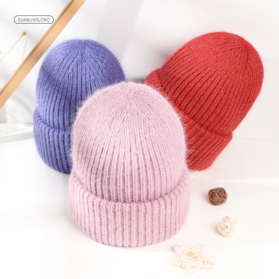 Hat Female Autumn and Winter New Thickened Sleeve Cap Warm Rabbit Fur Knitted Hat Candy Color Bright Silk Knitted Earflaps Cap