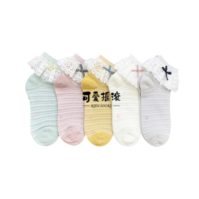 New Lace Socks Children's Socks Bowknot Mesh Baby Pure Cotton Socks Solid Color Sweat-Absorbent Cute Dancing in School Season