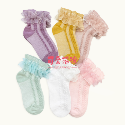 Children's Socks Infants Baby Pure Cotton Socks Solid Color Mesh Breathable Cute Dancing Lace Socks Comfortable in School Season