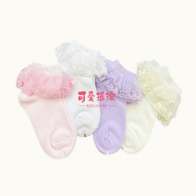New Lace Socks Children's Socks Double-Layer Lace Baby Pure Cotton Socks Solid Color Sweat-Absorbent Cute Dancing in School Season