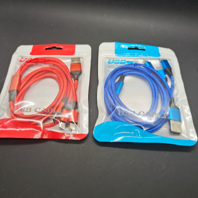 One-to-Three Mobile Phone Data Cable 3-in-1 Mobile Phone Charging Cable 1-to-3 Fast Charge Line Gift Packaging