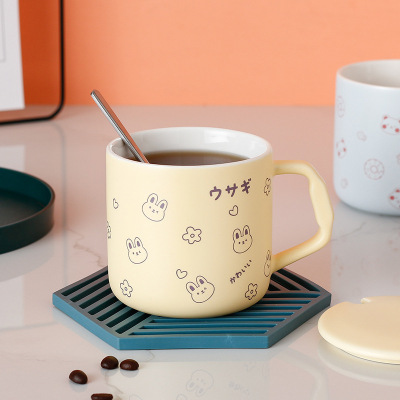 Japanese Animal Simple Girl Ceramic Cup Matte with Spoon Cute Mug Household Couple Gift Wholesale Water Cup