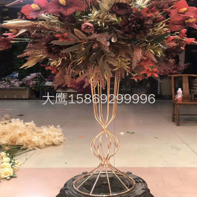 Wedding Lead Flower Stand Golden Electroplating round Stage Flower Stand Decoration Wholesale Wine Glass Flower Stand Wedding Decoration