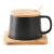 European-Style Simple Coffee Cup Wood Pad Wooden Lid Mug with Spoon Inner Glaze Gift Set Household Wholesale Ceramic Water Cup