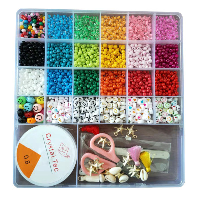 4mm Micro Glass Bead Color DIY Beads Rice Beads 26 Grid Set Box Love Smiley Face Handmade Beaded Spacer Beads Accessories