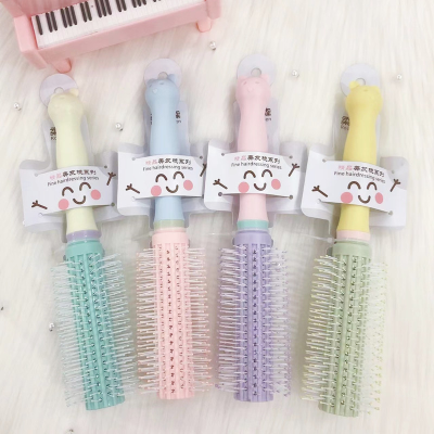 Contrast Color Cartoon round Hairbrush Cartoon Head Hair Curling Comb Rolling Comb