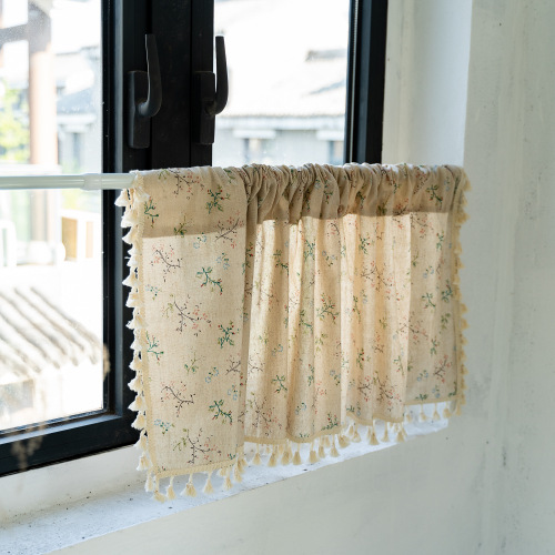 japanese style fresh fabric door curtain ins floral partition curtain bedroom privacy half curtain kitchen sunshade lace short curtain