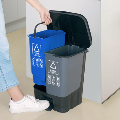 Sorting Trash Bin Household Pedal Type Dry Wet Separation Double Barrel School Rural Plastic Outdoor Sanitation Dustbin