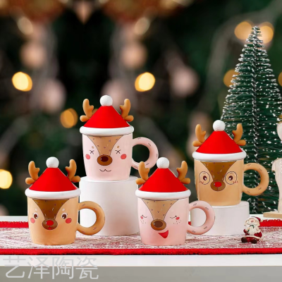 Christmas Ceramic Cup Elk Mug Three-Dimensional Water Cup Cute Coffee Cup...