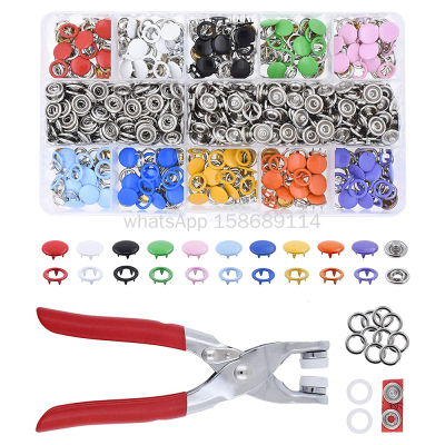 Snap Button Kit - Snap on Buttons with Snap Fastener Tool for Sewing Clothing Leather Crafting Silver Color