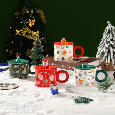 Christmas Ceramic Cup Three-Dimensional Mug Graffiti Water Cup Colored Glaze Coffee Cup..
