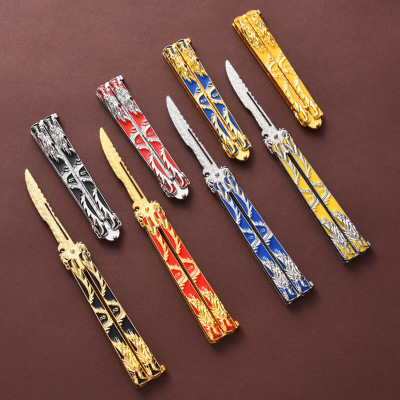 Alloy Butterfly Knife Flail Knife Metal Practice Knife Golden Dragon Assassin Flail Knife Cutter Metal Model Student Toys Wholesale