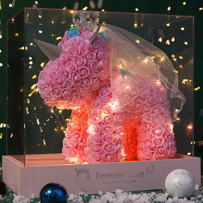 PE Rose Bear Preserved Fresh Flower Unicorn Christmas Valentine's Day Birthday Gift for Girlfriend Romantic and Creative Foam Bear