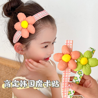 Children's Large Flower Velcro Headband Korean Style Headband Bandeau Hair Band Baby Post Hairpin Broken Hair Organize Fantastic