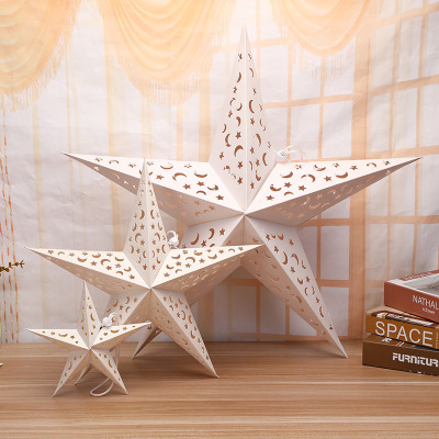 2023 New Christmas Decorations 20cm Printed Five-Pointed Star Shopping Window Decorative Five-Pointed Star Pendant