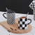 Creative Trend Chessboard Grid Ceramic Mug Simple European Leisure Office Home Ceramic Cup with Cover Spoon