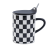 Creative Trend Chessboard Grid Ceramic Mug Simple European Leisure Office Home Ceramic Cup with Cover Spoon