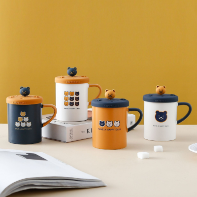 Creative Cute Silicone Bear Ceramic Mug Fashion Cute Office Home Cartoon Water Cup with Silicone Cover