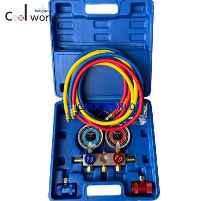 R1234yf manifold gauge set 3 ways air conditioner refrigerant charging set with quick couplers