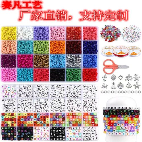 Cross-Border Hot Sale 4mm Glass Rice Beads with Letters Beaded Material DIY Earrings Bracelet Jewelry Accessories Set