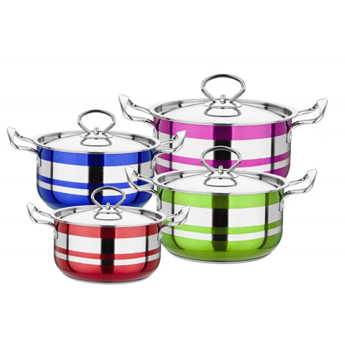 [Foreign Trade Hot Sale] 410 Stainless Steel Four-Piece Set Color Double Bottom Gas Stove Induction Cooker Universal Spot