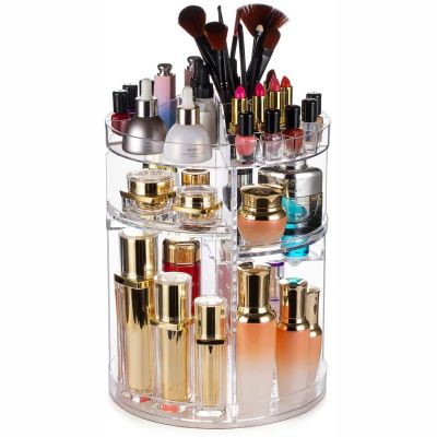 Amazon 360 Rotating Storage Box Dormitory Desktop Dresser Lipstick Skin Care Products Transparent Cosmetics Storage Rack