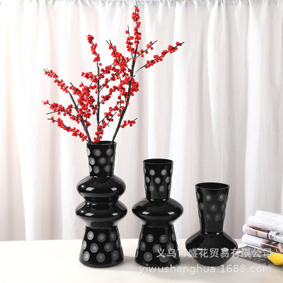 Simple Modern High-End Geometric Frosted Black and White Glass Vase Model Room Home Soft Outfit Crafts Flower Container