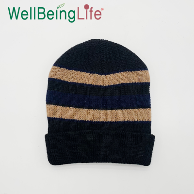 Men's Striped Brushed Polyester Cotton Knitted Sleeve Cap Fleece-Lined Outdoor Cycling Wool Keep Warm Hat