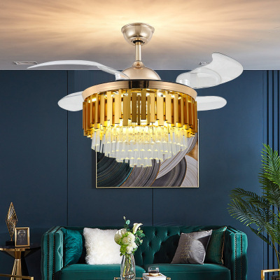 Fan Lamp Dining Room Ceiling Fan Lights Living Room Fan-Style Ceiling Lamp Post-Modern Bedroom and Household Frequency Conversion Crystal with Light Fan Lamp