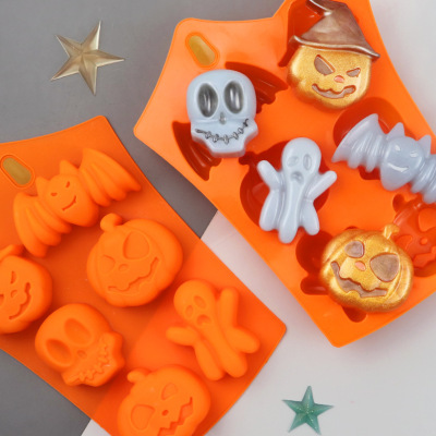 6-Piece Halloween Bat Ghost Horror Cartoon Silicone Cake Mold DIY Pumpkin Handmade Soap Mold