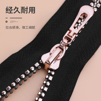 No. 5 Resin Special Tooth Zipper Plated Rose Gold Square round Tooth Clothing Coat Single Open Zipper Wholesale Spot