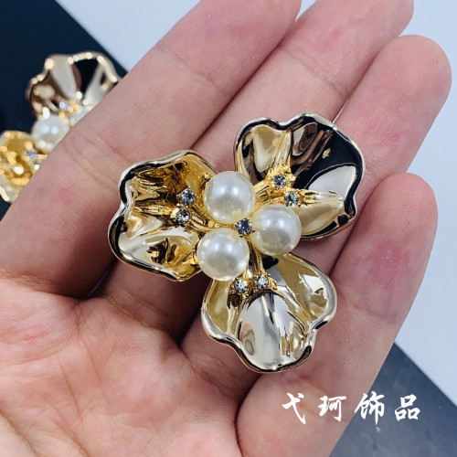 handmade diy bride in ancient costume circular fan uv gold imitation pearl flower three-dimensional flower pearl diamond-embedded big flower ornament accessories