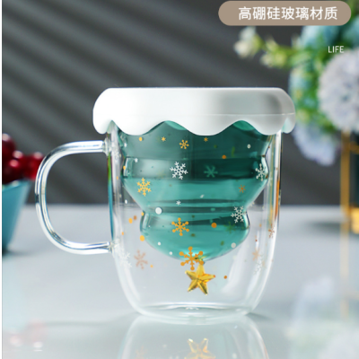 Christmas Tree Glass Star Wish Insulated Double-Layer Cup Breakfast Milk Water Glass Mark Wishing Cup Christmas Cup