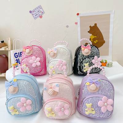 New Children's Sequin Bag Fashionable Princess Pearl Accessories Backpack Kindergarten Cute Girl Casual Backpack