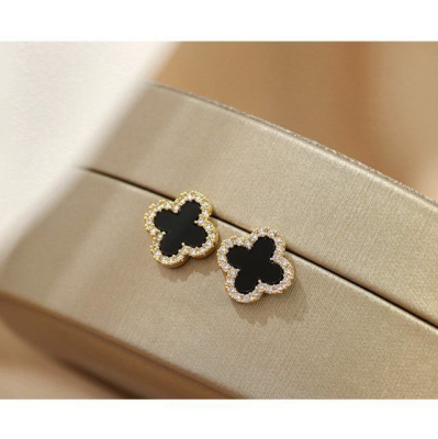 Tiktok Same Style Red White Green Black Four Leaf Clover Ear Stud Sterling Silver Needle High-End Fashion Show Graceful Earrings Factory Direct Sales