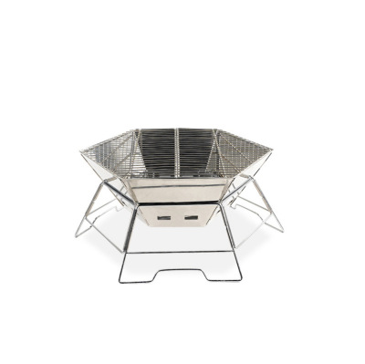 CrossBorder Hot Sell Hexagonal Burning Fire Table Stainless Steel Folding Firewood Stove Outdoor Portable Grill Barbecue