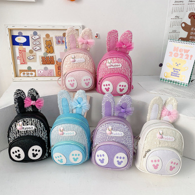 2022 New Kindergarten Backpack Burden Relief Spine Protection Sequins Rabbit Ears Children's Bag Cartoon Backpack Female Wholesale